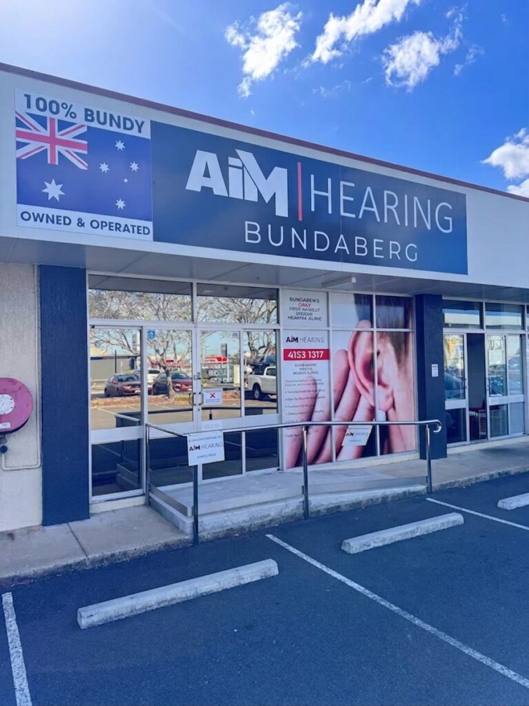 AIM Hearing Bundaberg shopfront in Avoca with the new AiM Hearing Bundaberg sign - 100% Bundy owned and operated independent hearing clinic